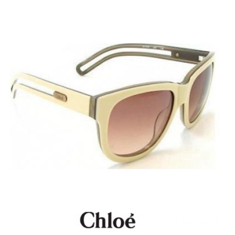 CHLOÈ CL 2124 C03 Brown Gradient Lenses Beige Cutout Gold Logo Frame Sunglasses